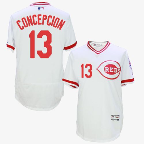 Reds #13 Concepcion White Flexbase Authentic Collection Cooperstown Stitched MLB Jersey